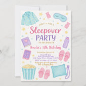 Schattigee Pastel Sleepover verjaardagsuitnodiging Kaart (Voorkant)