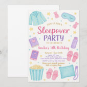 Schattigee Pastel Sleepover verjaardagsuitnodiging Kaart (Voorkant / Achterkant)