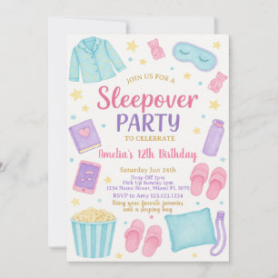 Schattigee Pastel Sleepover verjaardagsuitnodiging Kaart