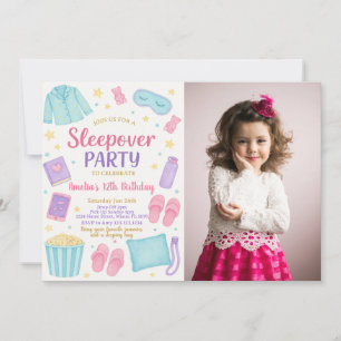 Schattigee Pastel Sleepover verjaardagsuitnodiging Kaart