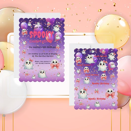 Schattigee Pastel Spooky Ghost Kids Verjaardagsuit Kaart