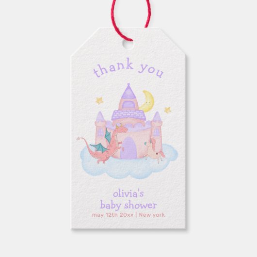 Schattigee Pastel Sprookjesachtige Dragon Unicorn Cadeaulabel (Voorkant)