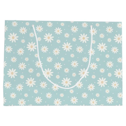 Schattigee Pastel Turquoise Flower Gift Bag Groot Cadeauzakje (Achterkant)