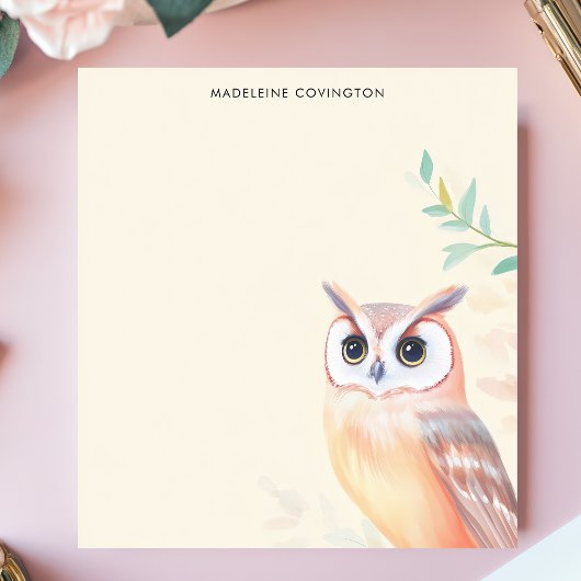 Schattigee Pastel Uil Minimalist Personalised Name Notitieblok