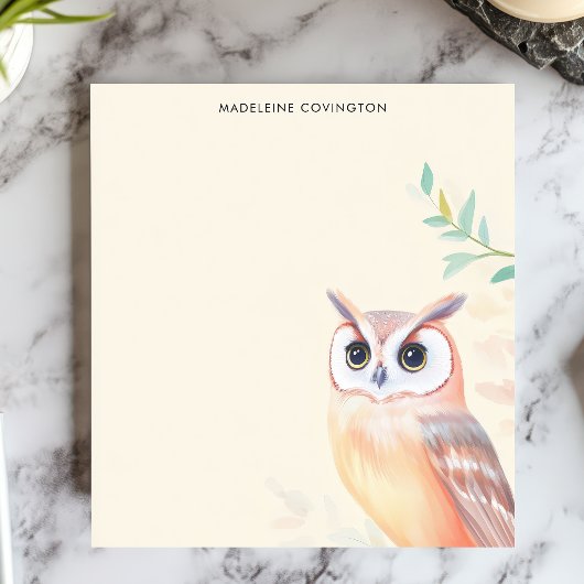 Schattigee Pastel Uil Minimalist Personalised Name Notitieblok