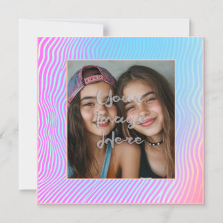 Schattigee pastel vaporwave stripe foto rand magnetische uitnodiging