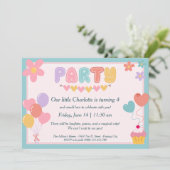 Schattigee Pastel Verjaardagsfeest Uitnodiging Kin (Staand voorkant)