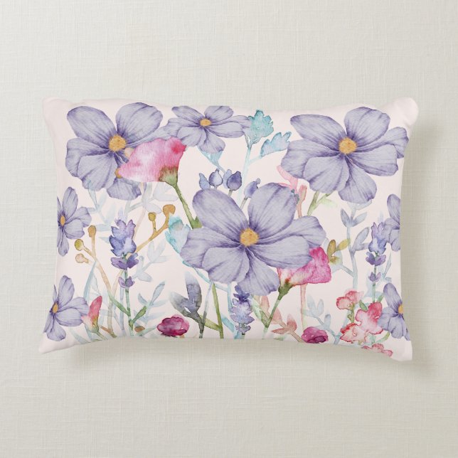 Schattigee pastel waterverf bloemen girly Roze Accent Kussen (Achterkant)