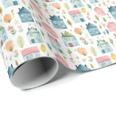 Schattigee pastel Waterverf huizen Realty Cadeaupapier (Rol Hoek)