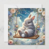Schattigee pastel Waterverf konijn op schommel Pas Feestdagenkaart (Voorkant)