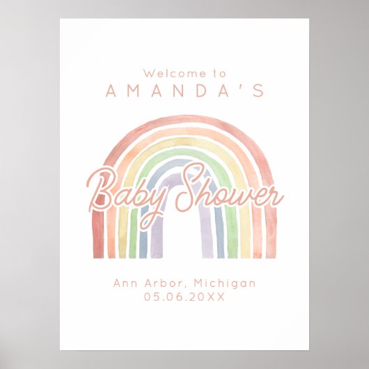 Schattigee Pastel Waterverf Rainbow Baby shower We Poster (Voorkant)