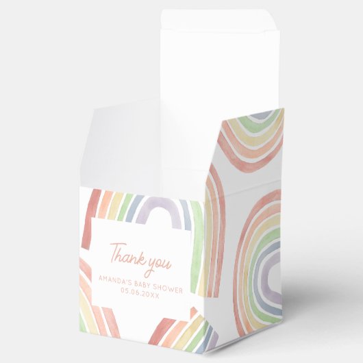 Schattigee Pastel Waterverf Regenboog Baby shower Bedankdoosjes (Geopend)