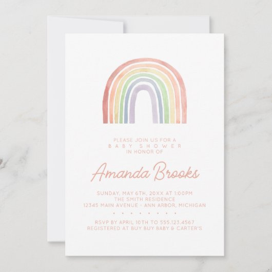 Schattigee Pastel Waterverf Regenboog Baby shower Kaart (Voorkant)