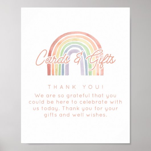 Schattigee Pastel Waterverf Regenboog Kaarten en g Poster (Voorkant)