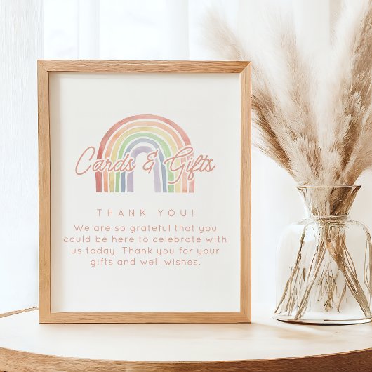 Schattigee Pastel Waterverf Regenboog Kaarten en g Poster