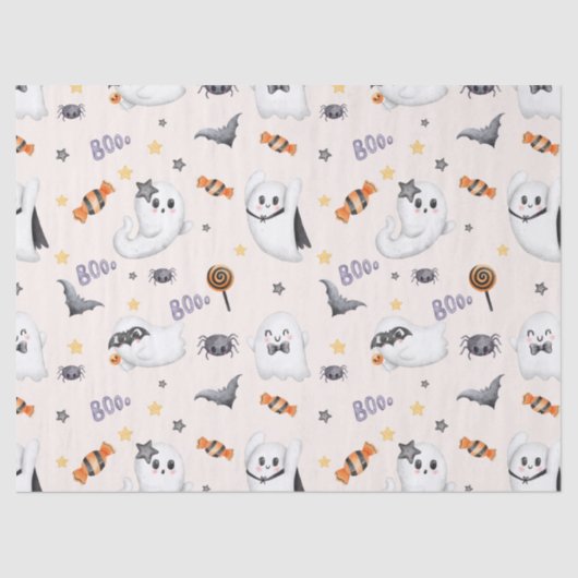 Schattigee Pastel White Boo Ghost Halloween Tissuepapier (Voorkant)