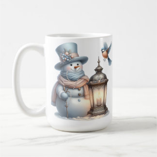 SCHATTIGEE PASTEL WINTER SNEEUWMAN & LANTAARN & VO KOFFIEMOK