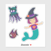 Schattigee pastel zeemeermin heks en spookachtige  sticker (Vel)