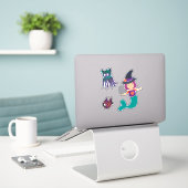 Schattigee pastel zeemeermin heks en spookachtige  sticker (Laptop op bureau)