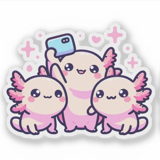 Schattigee Pastelaxolotls Nieuwe Design Selfie Vin Sticker (Voorkant)