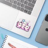 Schattigee Pastelaxolotls Nieuwe Design Selfie Vin Sticker (Laptop met iPhone)