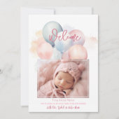 Schattigee pastelballonnen welkom baby meisje gebo aankondiging (Voorkant)