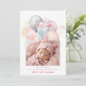Schattigee pastelballonnen welkom baby meisje gebo aankondiging (Staand voorkant)