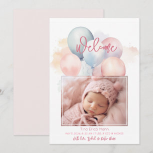 Schattigee pastelballonnen welkom baby meisje gebo aankondiging