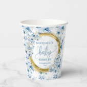 Schattigee pastelblauwe bloemen gouden boho gepers papieren bekers (Achterkant)