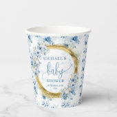 Schattigee pastelblauwe bloemen gouden boho gepers papieren bekers (Voorkant)