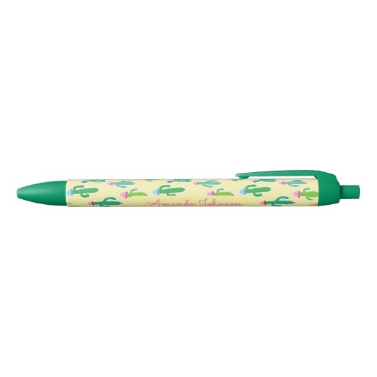 Schattigee pastelcactus monogram scriptnaam zwarte inkt pen (Bovenkant)