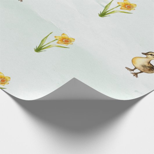 Schattigee pasteleenden en narcissen cadeaupapier (Hoek)