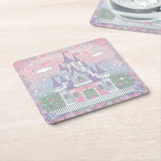 Schattigee pastelkasteel Onderzetter set (Schuin)
