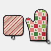 Schattigee pastelkerst ovenwant & pannenlap set (Voorkant)