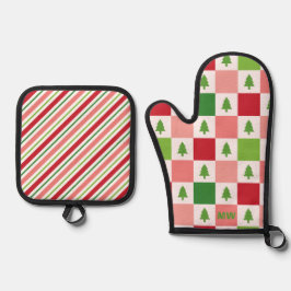 Schattigee pastelkerst ovenwant & pannenlap set