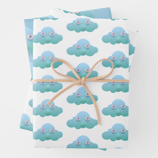 Schattigee pastelkleur bewolkt ontwerp inpakpapier vel (In situ)