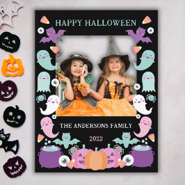 Schattigee pastelkleuren Halloween fotokaart Briefkaart