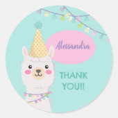 SCHATTIGEE PASTELKLEUREN LLAMA VERJAARDAG RONDE STICKER (Voorkant)