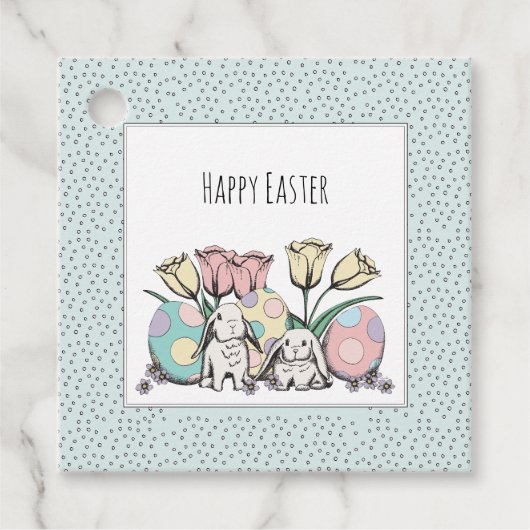 Schattigee pastelkonijn Happy Easter Bedankjes Labels (Voorkant)