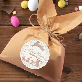 Schattigee pastelkonijnenlente bloeit vrolijk Pase Ronde Sticker