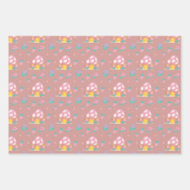 Schattigee pastelpaddestoel inpakpapier vel