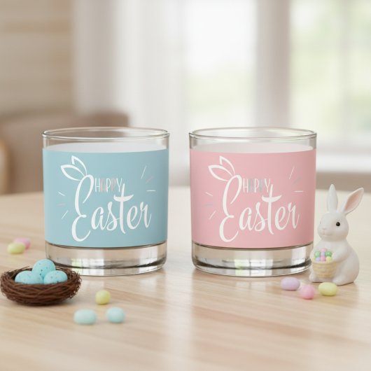 Schattigee pastels Happy Easter Bunny Ears roze en Whisky Glas
