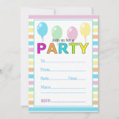 Schattigee pastelstrepen en ballonnen Verjaardag Kaart (Voorkant)