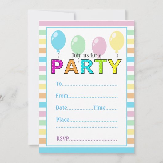 Schattigee pastelstrepen en ballonnen Verjaardag Kaart (Voorkant)