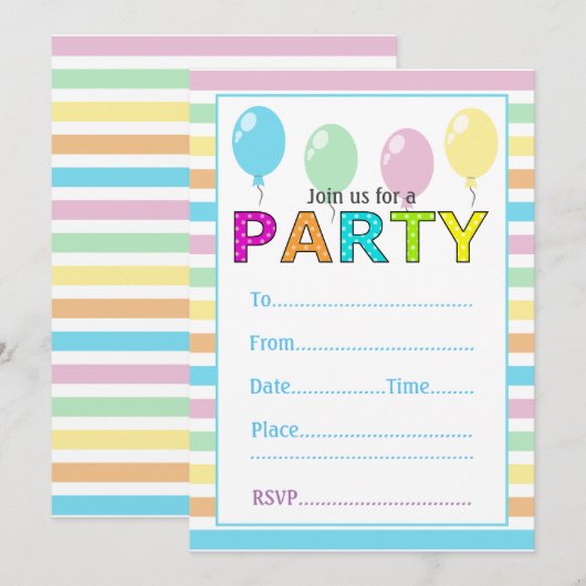 Schattigee pastelstrepen en ballonnen Verjaardag Kaart (Voorkant / Achterkant)