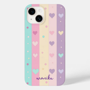 Schattigee pastelstrepen Harten Polka Dots Monogra Case-Mate iPhone 14 Hoesje