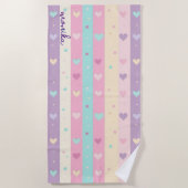 Schattigee pastelstrepen Harten Polka Dots Monogra Strandlaken (Voorkant)