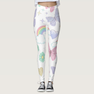 Schattigee pastelvlinders, bloemen en regenboog leggings
