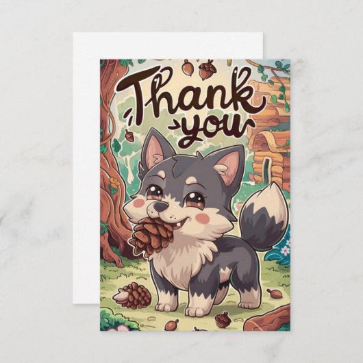 Schattigee pastelwolf bedankkaart (Voorkant / Achterkant)