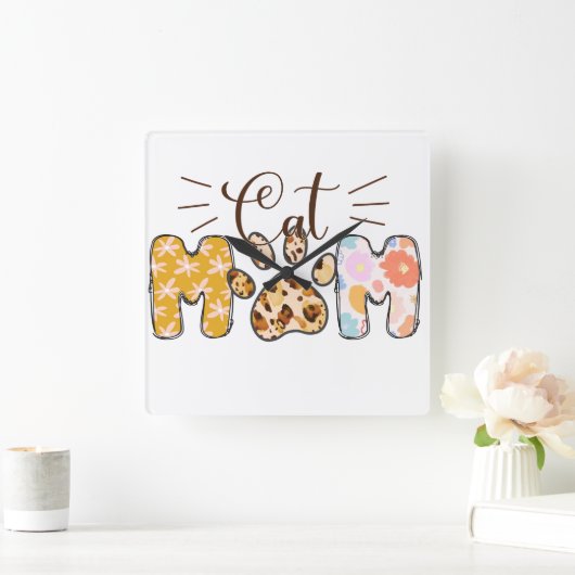 SCHATTIGEE PATCH PATTERNED CAT MOM GEZEGDE VIERKANTE KLOK (Huis)